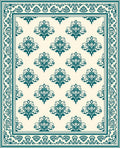 Teal Scroll Frame With Cream Medallion Rug