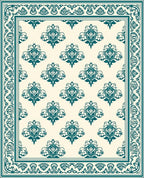 Teal Scroll Frame With Cream Medallion Rug