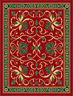 Deep Red Floral Scrollwork Rug