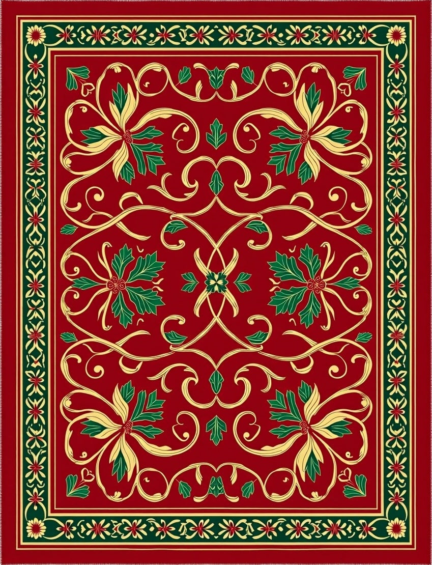 Deep Red Floral Scrollwork Rug