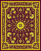 Yellow Floral Medallion Burgundy Border Rug