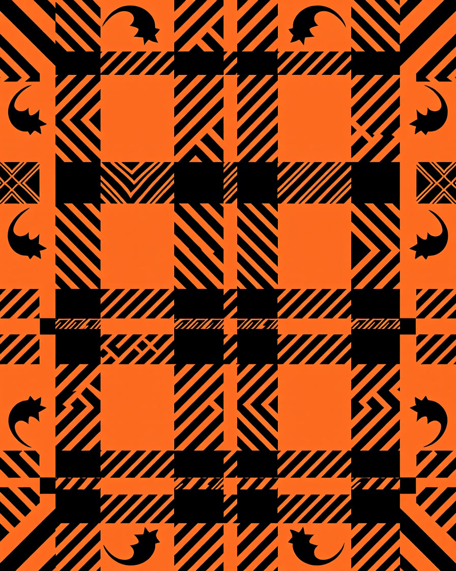 Orange Black Plaid Bat Graphic Rug
