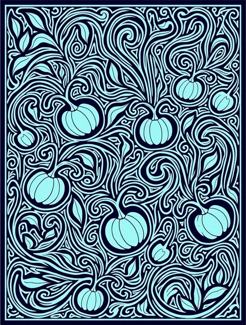 Light Blue Pumpkin Vine Swirl Rug
