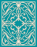 Cream Teal Elaborate Scrollwork Rug