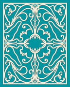 Cream Teal Elaborate Scrollwork Rug