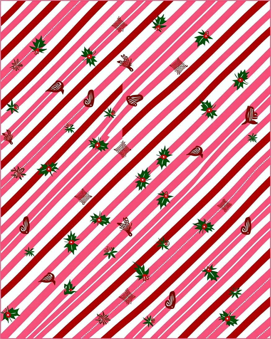 Pink White Red Striped Holly Medallion Rug