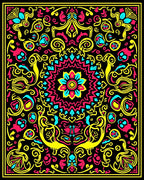 Bold Black Floral Medallion Vibrant Rug