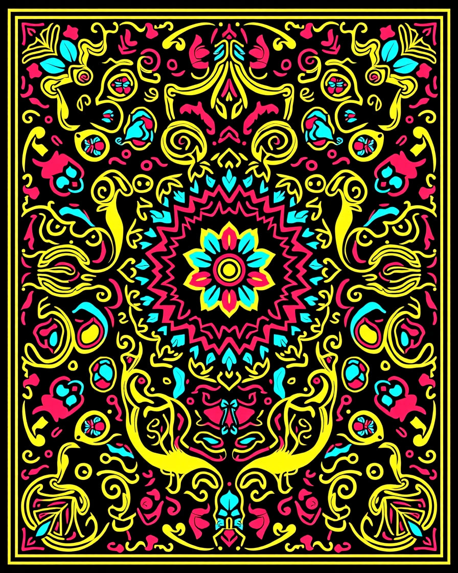 Bold Black Floral Medallion Vibrant Rug