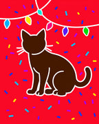 Brown Cat With Festive Colorful String Lights Rug