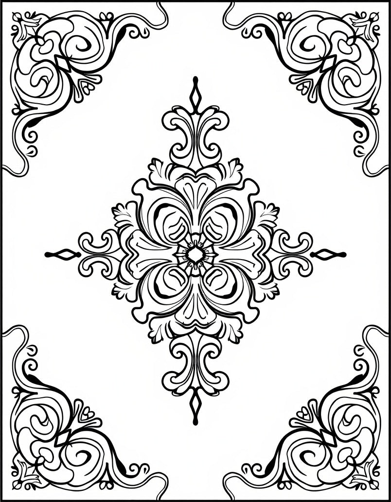 Ornate Black Scrollwork Quatrefoil Rug