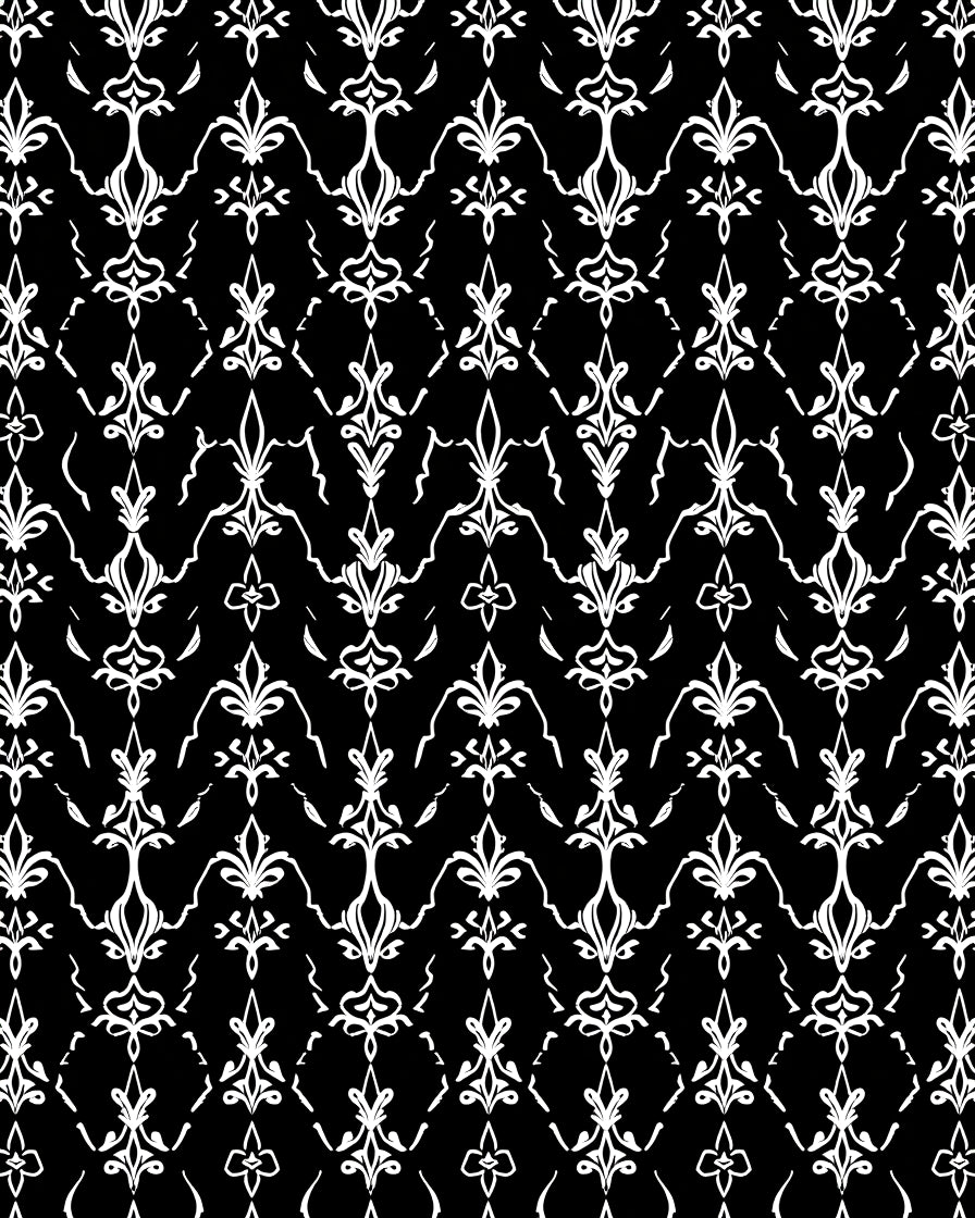 Black White Damask Scrollwork Rug