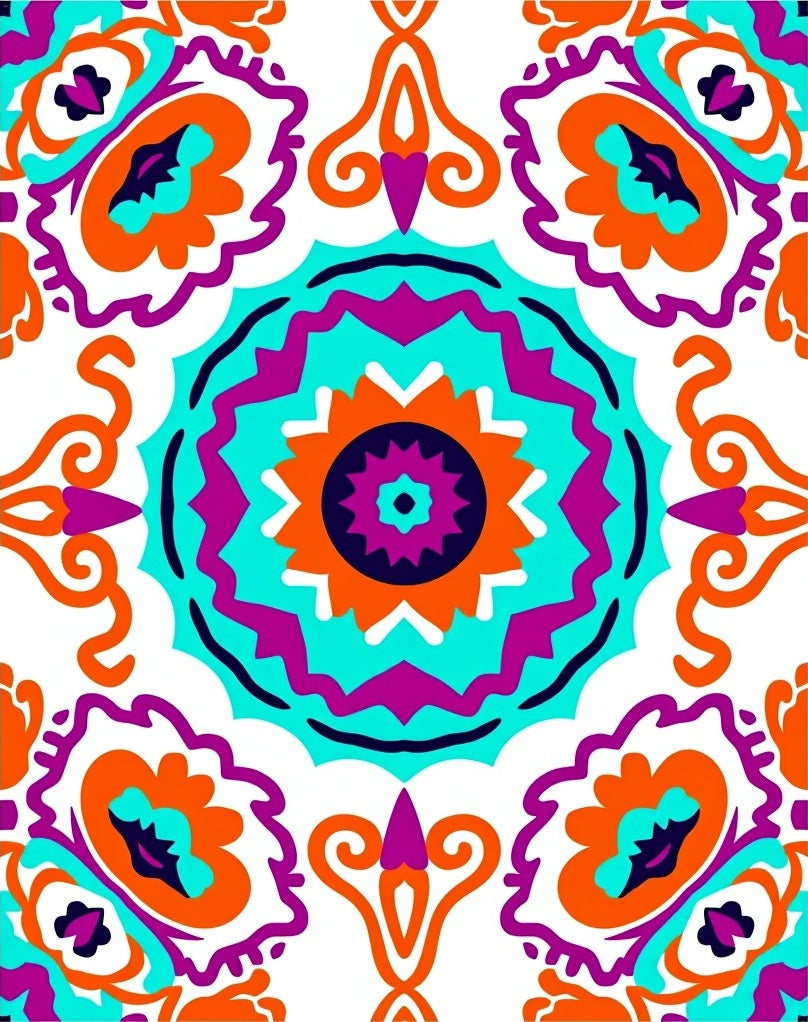 Vibrant Orange Teal Mandala MedallionRug Rug