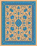 Blue Floral Medallion Tan Border Rug