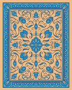 Blue Floral Medallion Tan Border Rug
