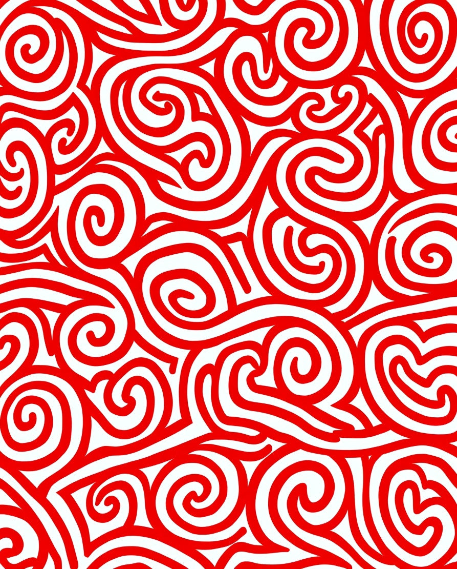 Bold Red Swirl Curvy Abstract Rug