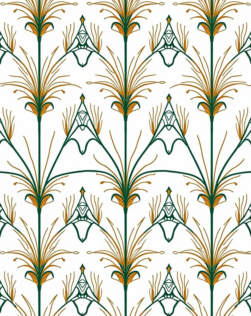 Green Gold Stylized Floral Fan Rug