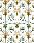 Green Gold Stylized Floral Fan Rug