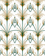 Green Gold Stylized Floral Fan Rug