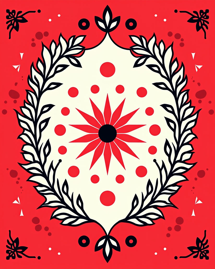 Bold Red White Floral Sunburst Rug