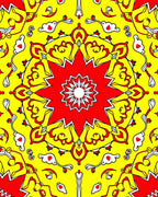 Bright Red Yellow Floral Sunburst Rug