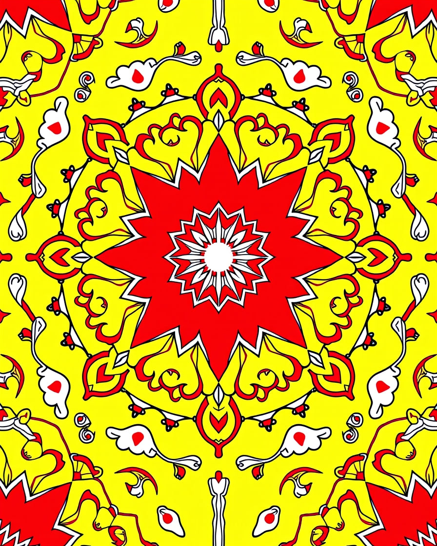 Bright Red Yellow Floral Sunburst Rug