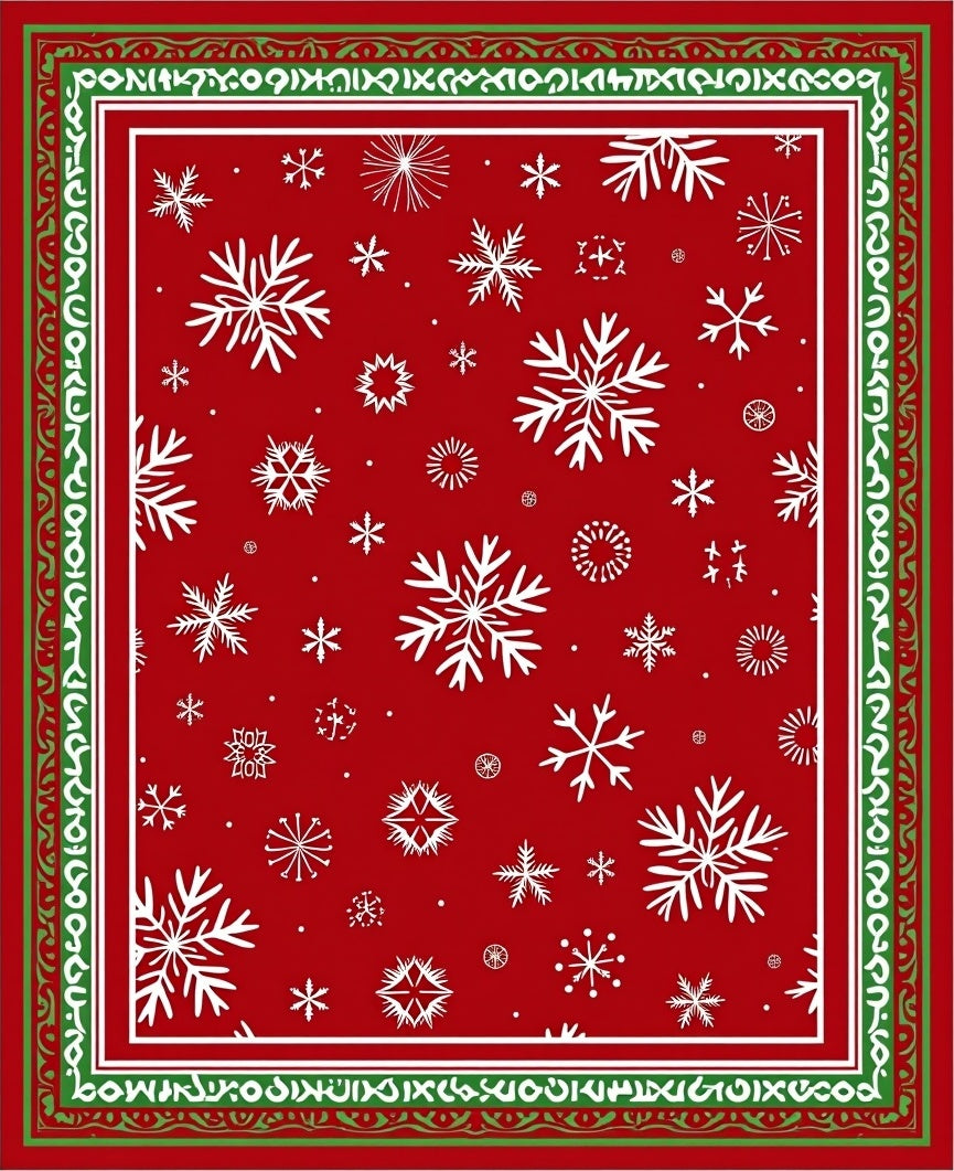 Festive Red White Snowflake Border Rug