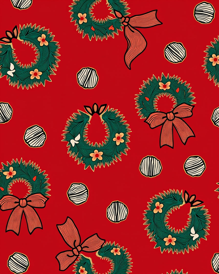 Red Green Wreath Floral Bow Accent Rug