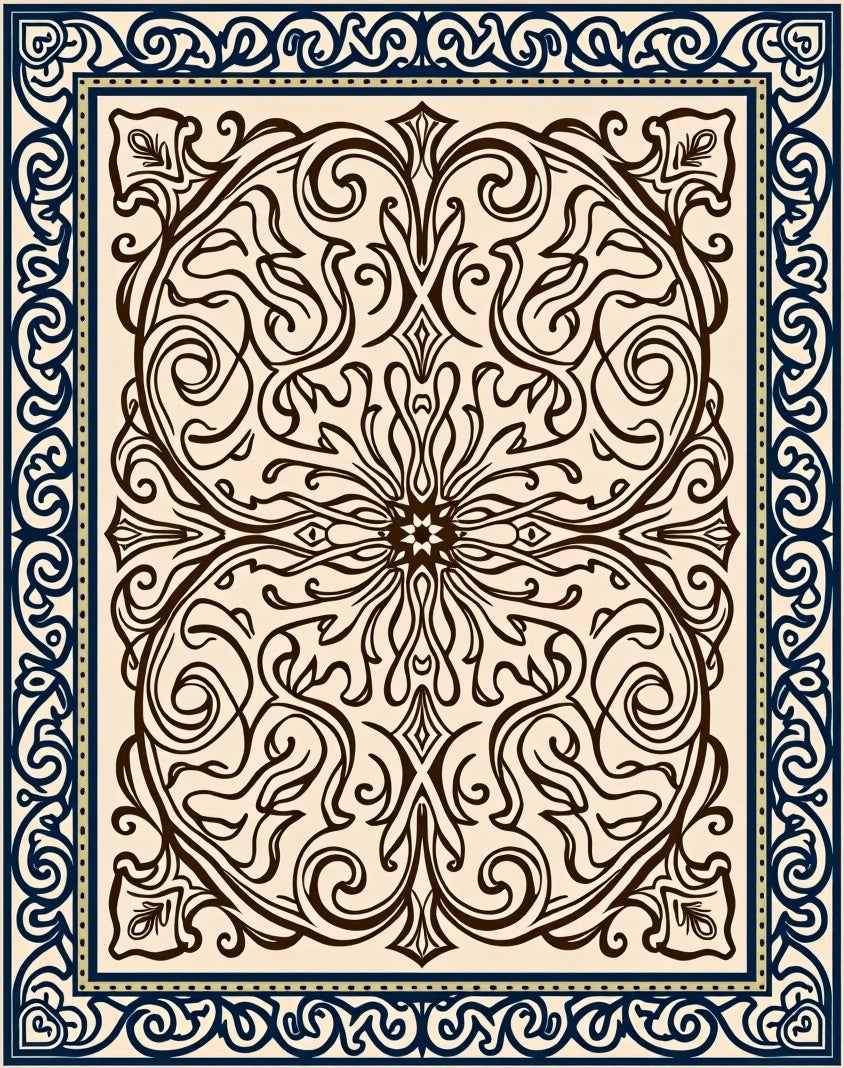 Antique Ivory Folk Art Swirl Rug
