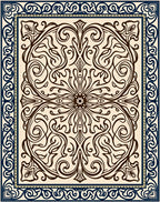 Antique Ivory Folk Art Swirl Rug