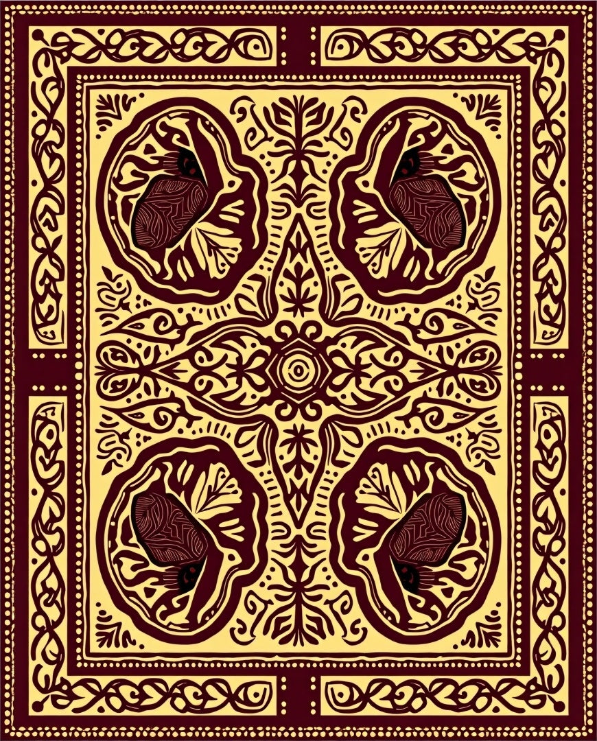 Crimson Yellow Ornate Bird Medallion Rug