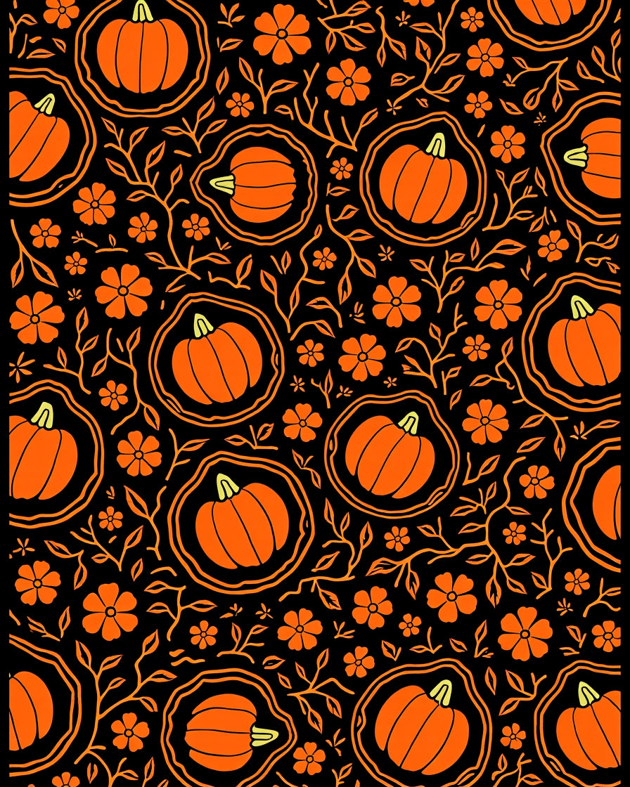 Orange Pumpkin Blossom Foliage Rug