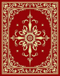 Rich Crimson Ornate Sunburst Border Rug