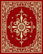 Rich Crimson Ornate Sunburst Border Rug