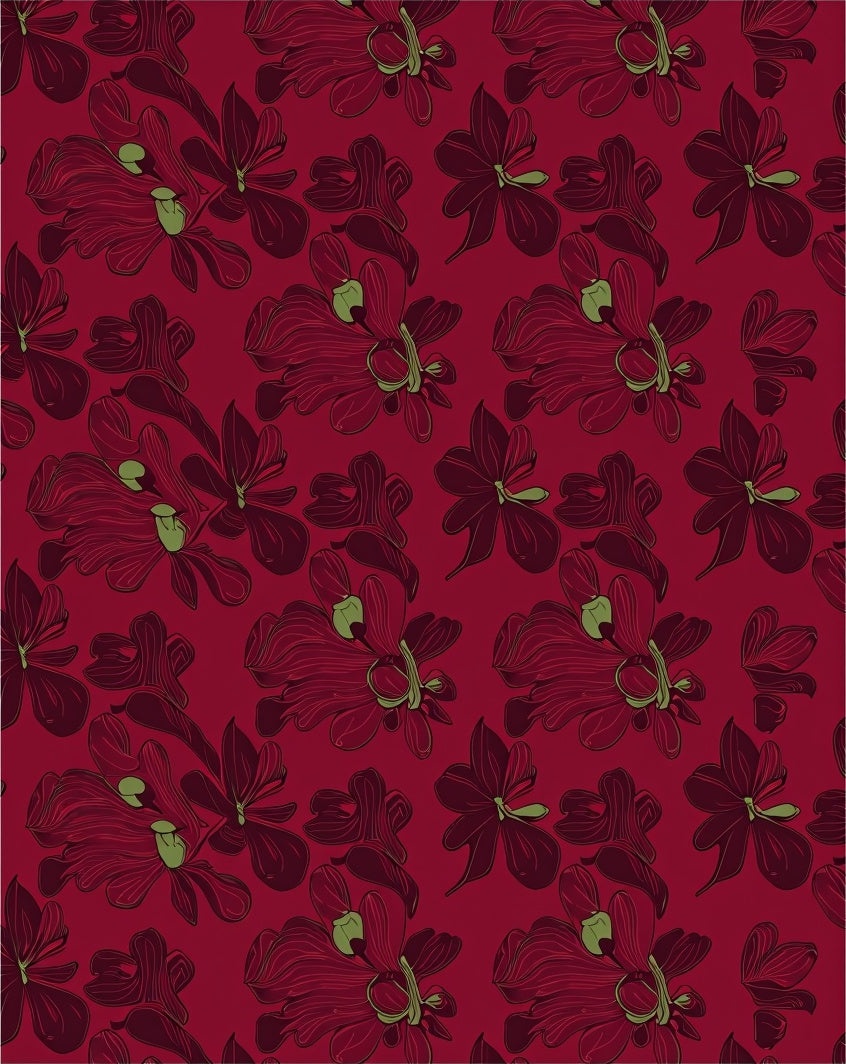 Deep Red Orchid Botanical Floral Rug