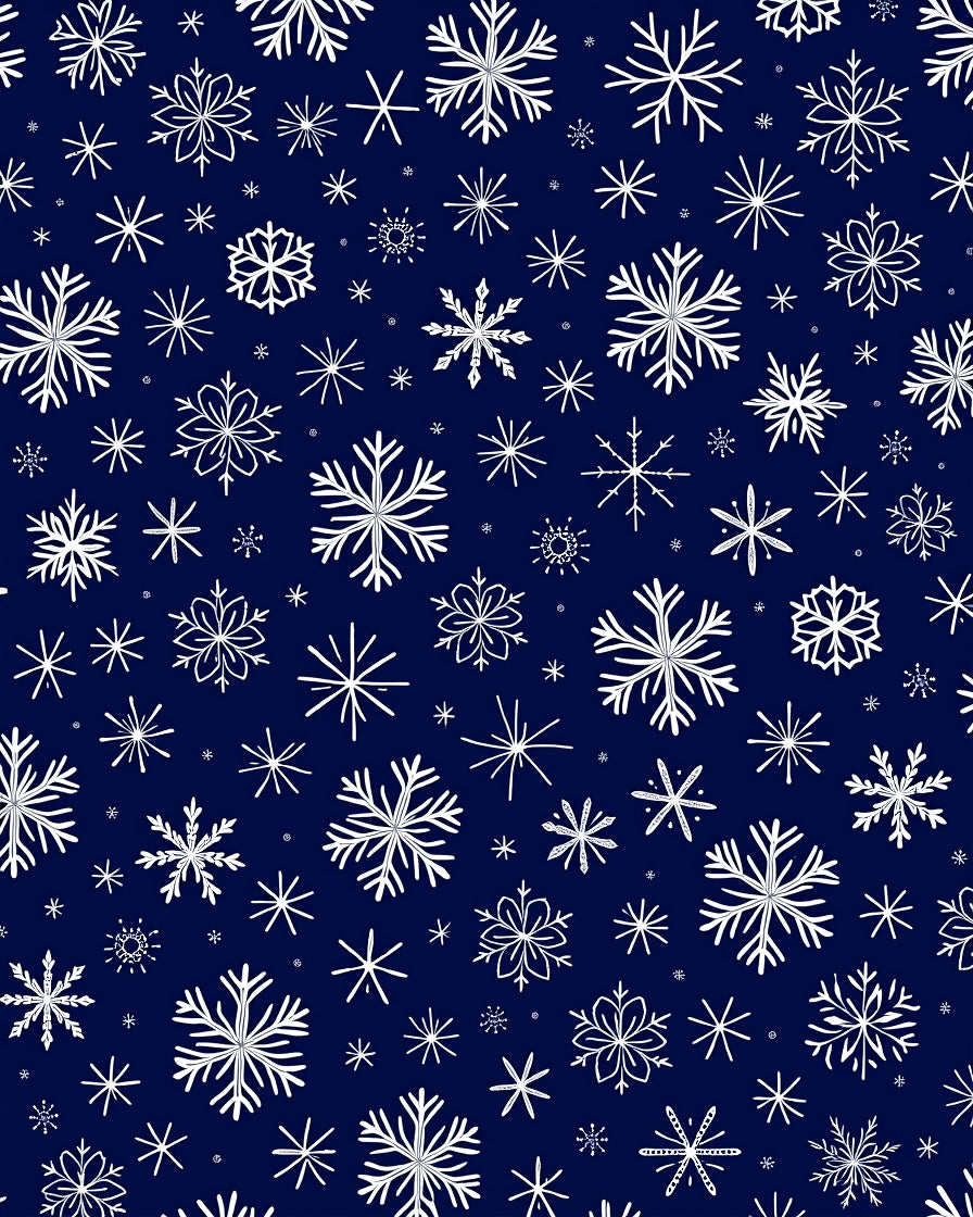 White Snowflake Scattered Dark Blue Background Rug