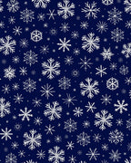 White Snowflake Scattered Dark Blue Background Rug