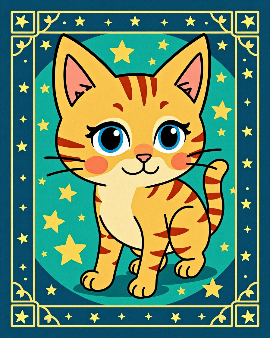 Whimsical Orange Cat Starry Night Rug