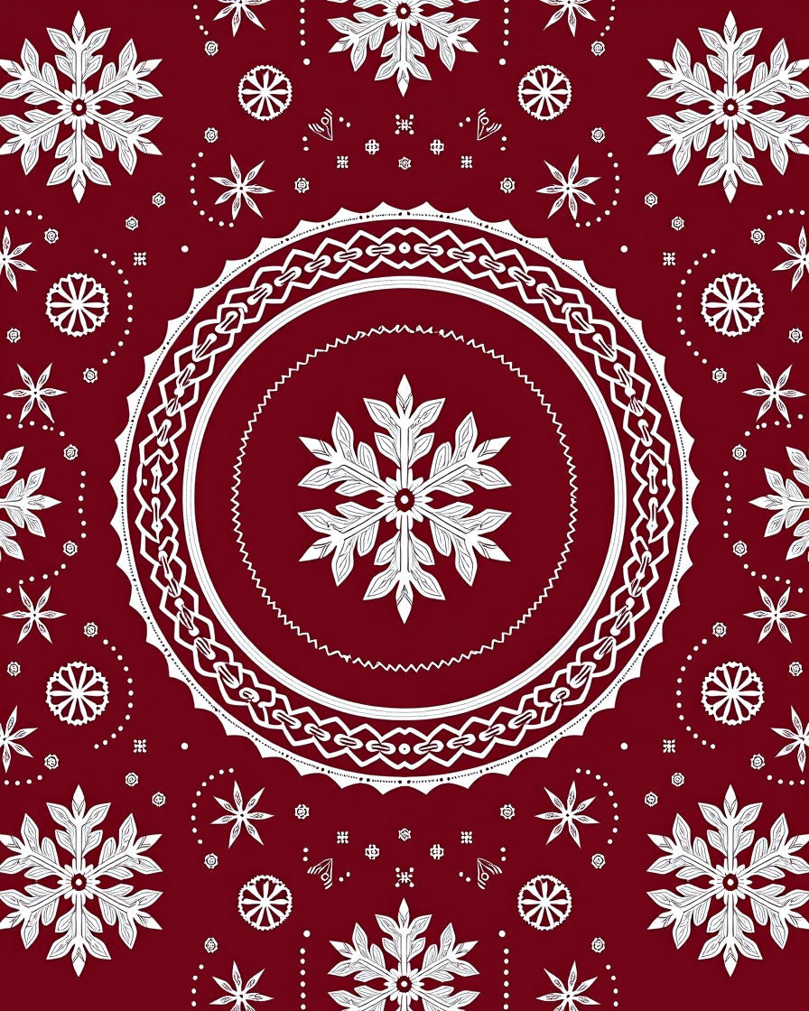 Deep Red White Snowflake Medallion Rug