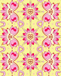 Pink Floral Heart Medallion Yellow Rug