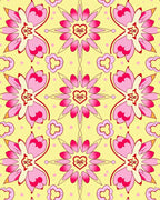 Pink Floral Heart Medallion Yellow Rug