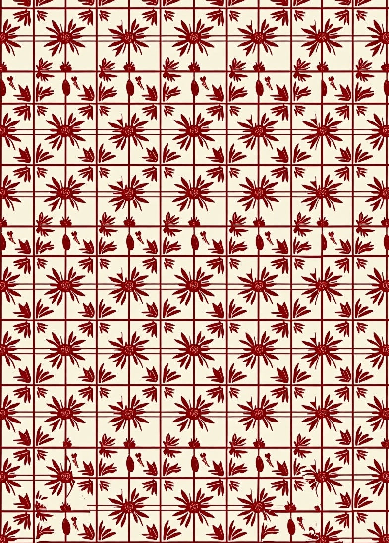 Crimson Floral Geometric Arrangement Rug