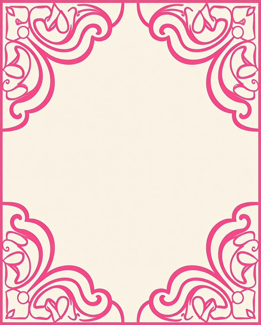 Vibrant Pink Floral Scroll Border Rug