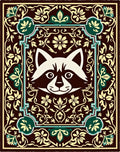 Whimsical Raccoon Floral Medallion Brown Rug