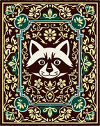 Whimsical Raccoon Floral Medallion Brown Rug
