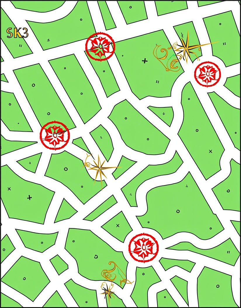 Red Crested Green Park Map Rug