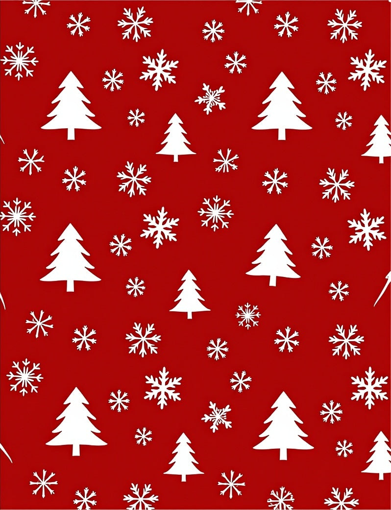 White Snowflakes and Evergreen Trees Red Rug