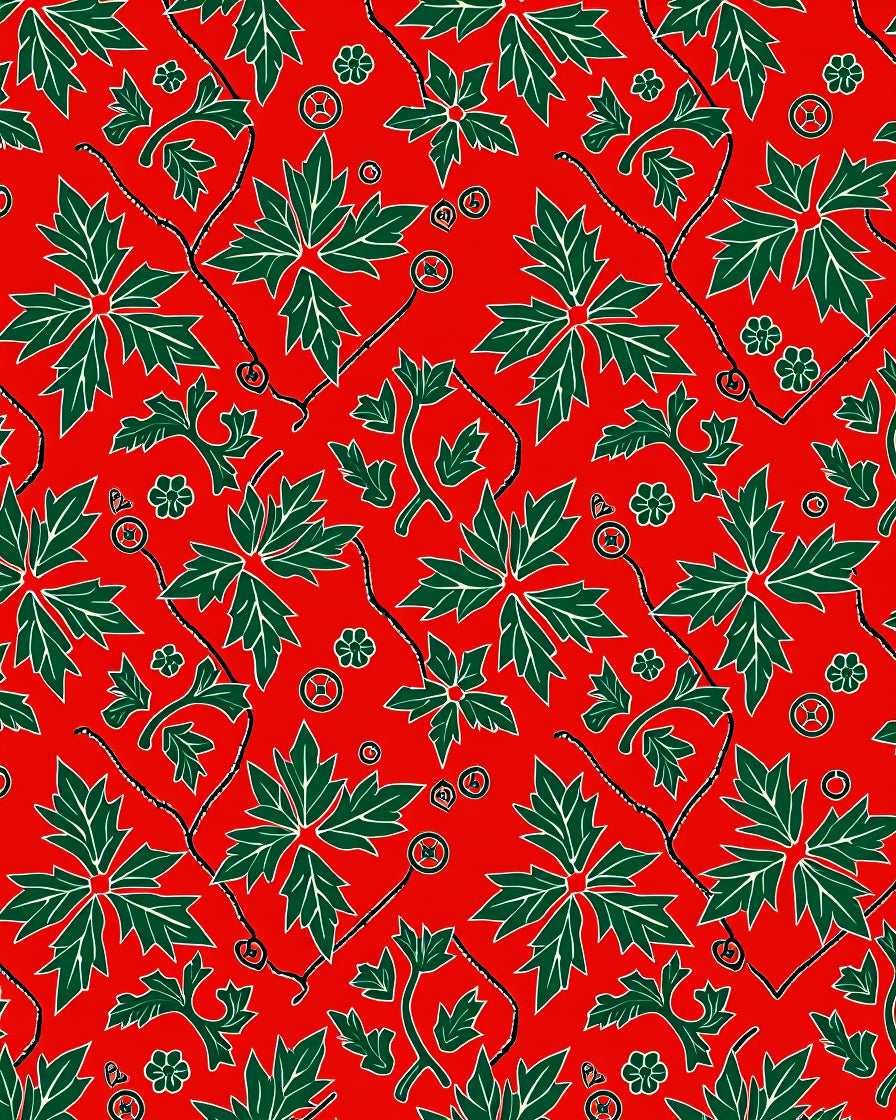 Scarlet Green Leaf Vine Intricate Rug