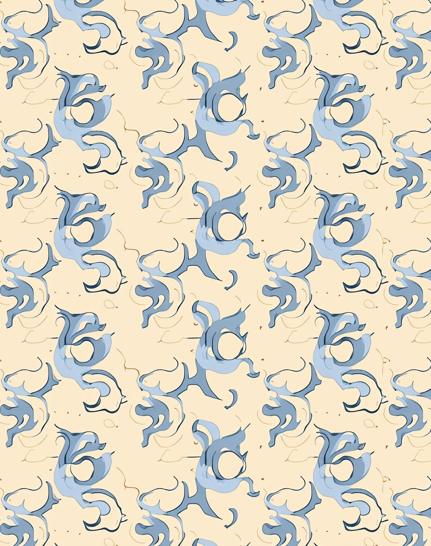 Whimsical Blue Swirls Cream Background Rug