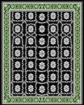 Black White Green Floral Lattice Border Rug