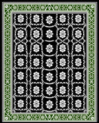 Black White Green Floral Lattice Border Rug